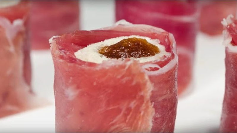 Rollitos de dulce de Membrillo y Jamon Crudo